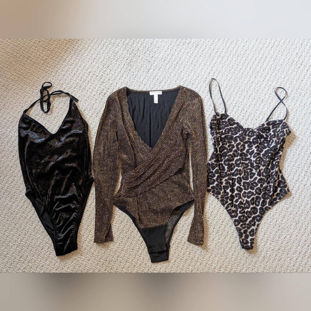 Bodysuit Bundle Animal Print Gold Sparkle Black Velvet S XS Sexy Womens Unitard